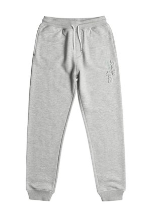Pantalones de chándal grises de algodón con cintura elástica, cordón, bolsillos laterales y puños acanalados. Presenta bordado de logotipo en la pierna.