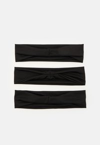 Set of three black fabric headbands, each with a twisted knot design at the front. Soft, stretchy material with a smooth texture.