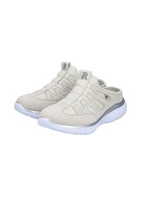 Bottines beiges à enfiler avec un dessus texturé, des accents en maille et une semelle blanche. Présentent un motif léopard en relief et un accent argenté au niveau du talon.