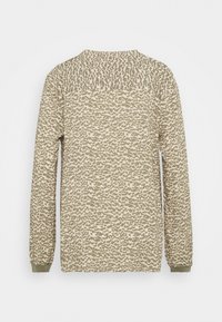 Langarm sweatshirt in een beige en olijfgroen abstract patroon. Gemaakt van zacht materiaal met een textuurstof en geribbelde manchetten.