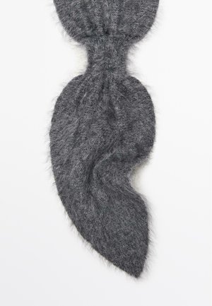 Grau, flauschiger Schal mit einer einzigartigen Blattform und strukturiertem Finish, versehen mit einem gestrickten Oberteil. Das weiche Material sorgt für Wärme und Komfort.