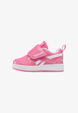 Kinder-Sneaker von Reebok in Rosa mit weißer Sohle, weißen Details und breitem Klettverschluss.