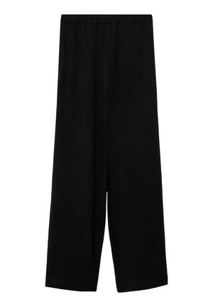 Pantalons larges noirs en tissu texturé avec une taille élastique, présentant une silhouette ample et sans embellissements visibles.