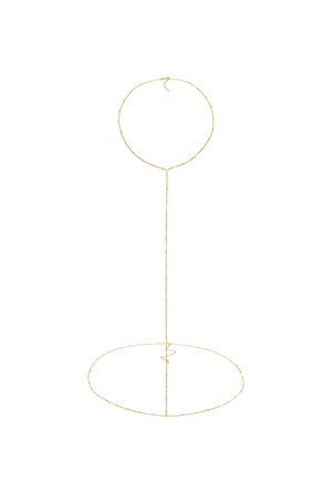 Gouden draadstandaard met een ronde bovenkant en een cirkelvormige basis, voorzien van een textuur en delicate, gelijkmatig verdeelde accenten.