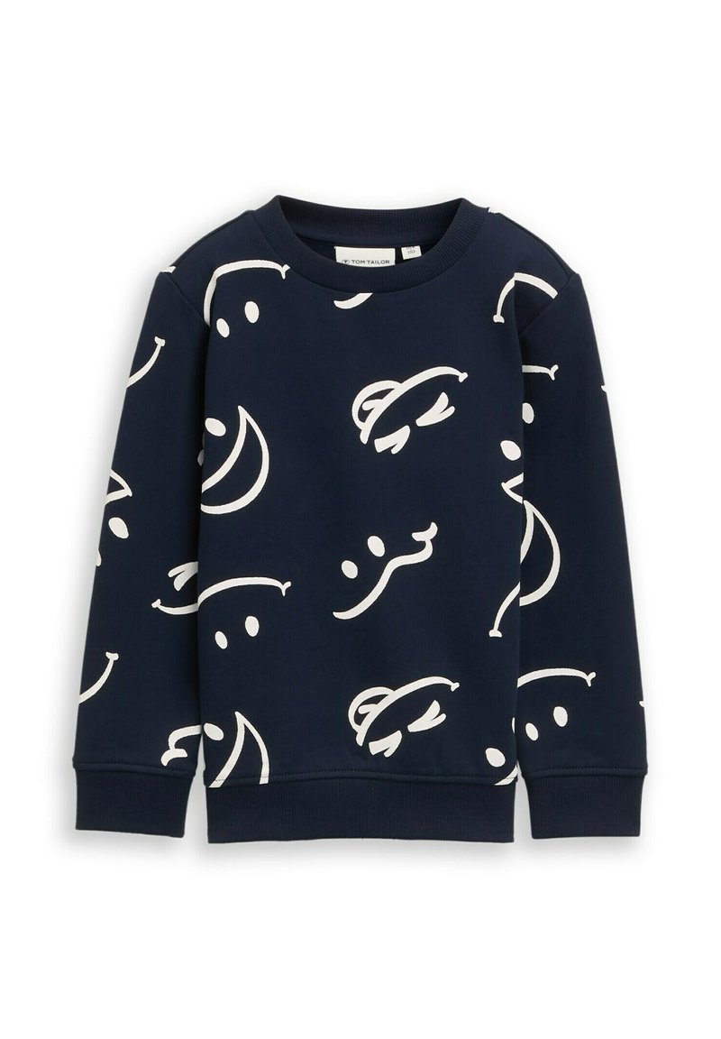 Sweat-shirt bleu marine en mélange de coton avec des motifs abstraits blancs. Il dispose de manches longues, d'un col rond et de poignets et ourlet côtelés.