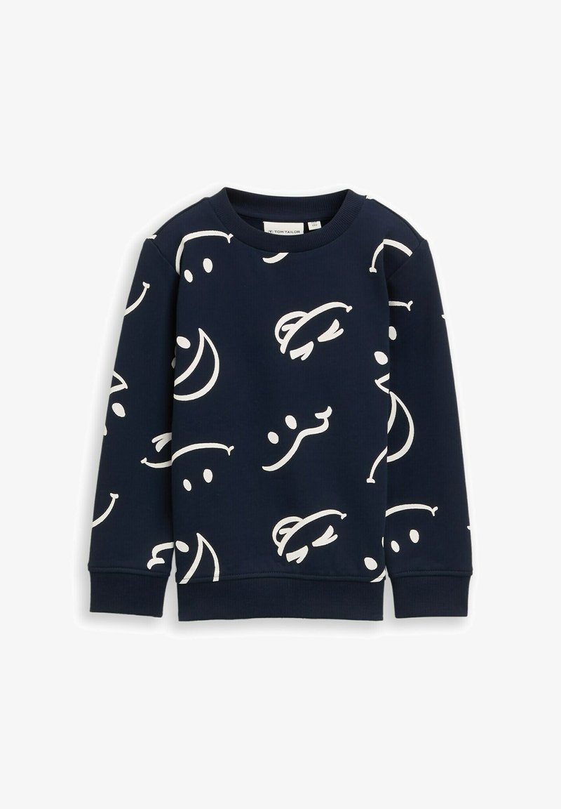 Marineblauwe sweatshirt van een katoenmix met witte abstracte patronen. Bevat lange mouwen, een ronde hals en ribgebreide manchetten en onderkant.