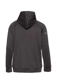 Felpa con cappuccio grigio scuro dotata di un cappuccio con cordini, maniche raglan e una toppa laterale con logo. Tessuto morbido e testurizzato con polsini e orlo a costine.