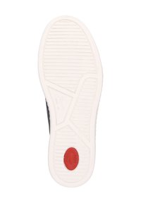 Schwarze Sneaker-Sohle mit weißem Gummiprofil, das über strukturierte Muster und einen roten, kreisförmigen Akzent mit der Bezeichnung "SUPER SOFT" verfügt.