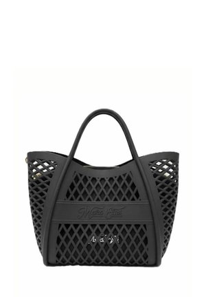 Borsa tote nera Marc Ellis con motivo a griglia, manici arrotondati e una fascia solida con il nome del marchio in rilievo sul davanti.