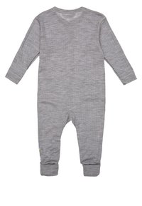 Grays langärmliger Bodysuit aus strukturiertem Stoff, runder Ausschnitt und gerippte Bündchen. Mit einem farbigen Etikett an der Seite.