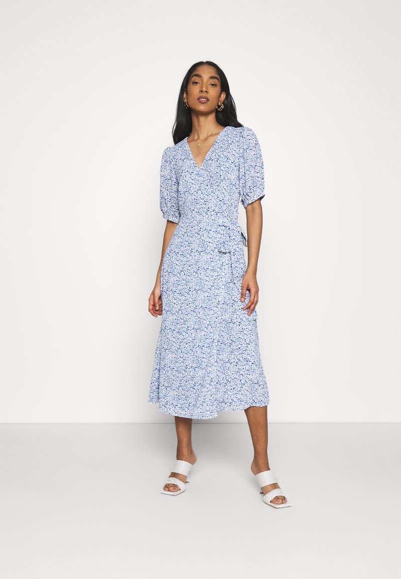 Glamorous WRAP AROUND MIDI DRESS WITH TIE AND SLEEVES - Vestido de dia - blue