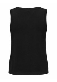 Top senza maniche nero in tessuto a maglia, con scollatura rotonda, giromaniche a costine e orlo dritto senza ulteriori accentuazioni.