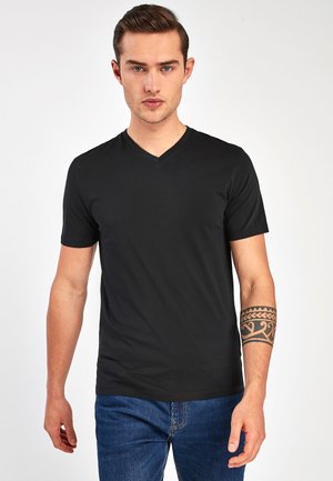 V-NECK T-SHIRT-SLIM FIT - Paprasti marškinėliai - black