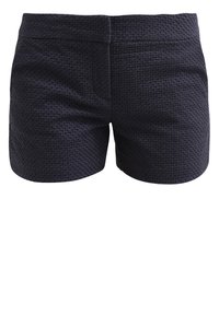 Pantalones cortos texturizados azul marino con un diseño estampado, que cuentan con un frente plano, bolsillos laterales y un ajuste regular.