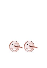 Ohrringe mit Smiley-Gesicht aus Roségold, aus 925er Sterlingsilber gefertigt, mit rundem Design und lächelnden Punkten.