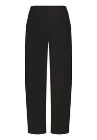 Melnas, platas bikses ar elastīgu jostu. Vienkārša dizaina, izgatavotas no viegla auduma, nodrošinot brīvu piegulšanu un gludu tekstūru.