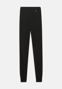 Black fitted leggings with elastic waistband and small logo near the waist, displayed on a white background.