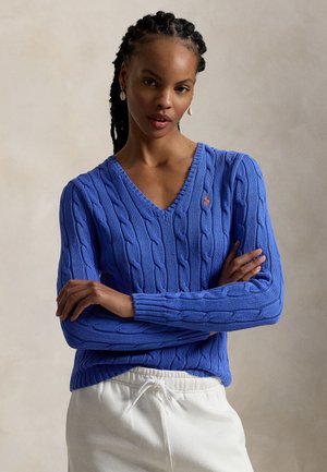 CABLE-KNIT COTTON V-NECK SWEATER - Jumper - maidstone blue