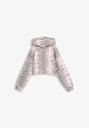 Sweatshirt à capuche raccourci avec des manches longues, en rose clair et motif rayé tigre gris.