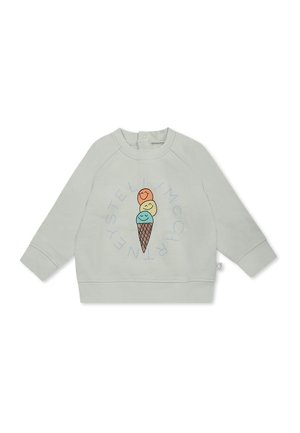 Felpa verde chiaro con design stampato a cono gelato. Presenta polsini e scollatura a coste, texture morbida e chiusura posteriore con bottoni.