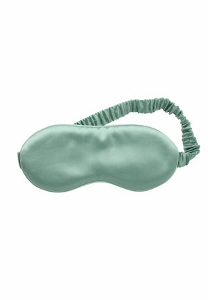 Masque de sommeil en satin vert clair avec sangle élastique plissée pour un confort optimal et un blocage de la lumière.
