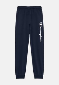 Námornícke modré tepláky vyrobené z jemnej zmesi bavlny, s elastickým pásom a sťahovacími lemami. Logo "Champion" vytlačené bielo diagonálne.