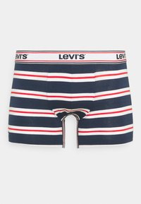 Boxer briefs a righe di Levi's con una base blu navy, caratterizzati da strisce orizzontali bianche e rosse. Tessuto morbido e cintura elastica con logo.