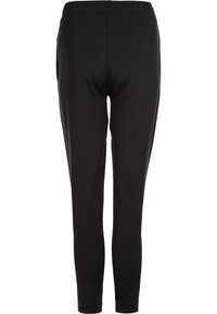 Svarta stretchiga leggings med elastisk midjeband, med en slät textur och en figurnära design, som smalnar av vid ankeln.