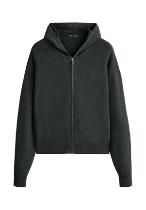OYSHO, HOODED WAFFLE KNIT JACKET - Gilet - dark anthracite