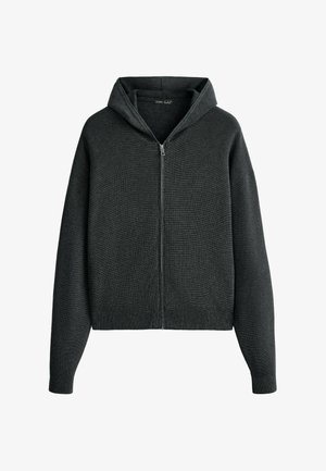 OYSHO, HOODED WAFFLE KNIT JACKET - Gilet - dark anthracite