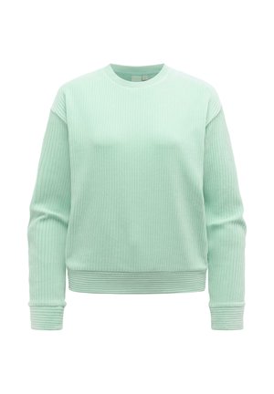 Maglione a coste verde menta chiaro con collo tondo, maniche lunghe, polsini e orlo a coste.