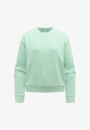 Maglione a coste verde menta chiaro con collo tondo, maniche lunghe, polsini e orlo a coste.