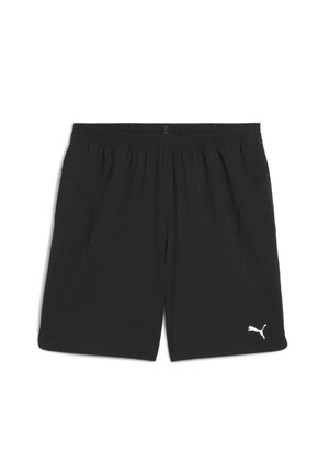 Zwarte sportshorts met een elastische tailleband, zijzakken en een wit Puma-logo aan de onderzijde linkerzijde. Lichtgewicht stof.