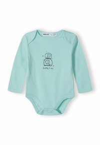 Body à manches longues en vert menthe clair, fabriqué en coton doux. Présente un design imprimé de deux éléphants avec le texte "Papa & Moi" en dessous.