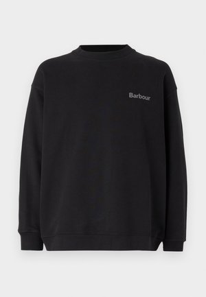 Black sweatshirt made of soft fabric, featuring a crew neckline and long sleeves. Small gray "Barbour" logo on the left chest.