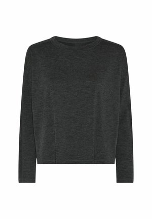 Dark gray long-sleeve crewneck sweater with a straight hem and subtle seam details on a plain background.