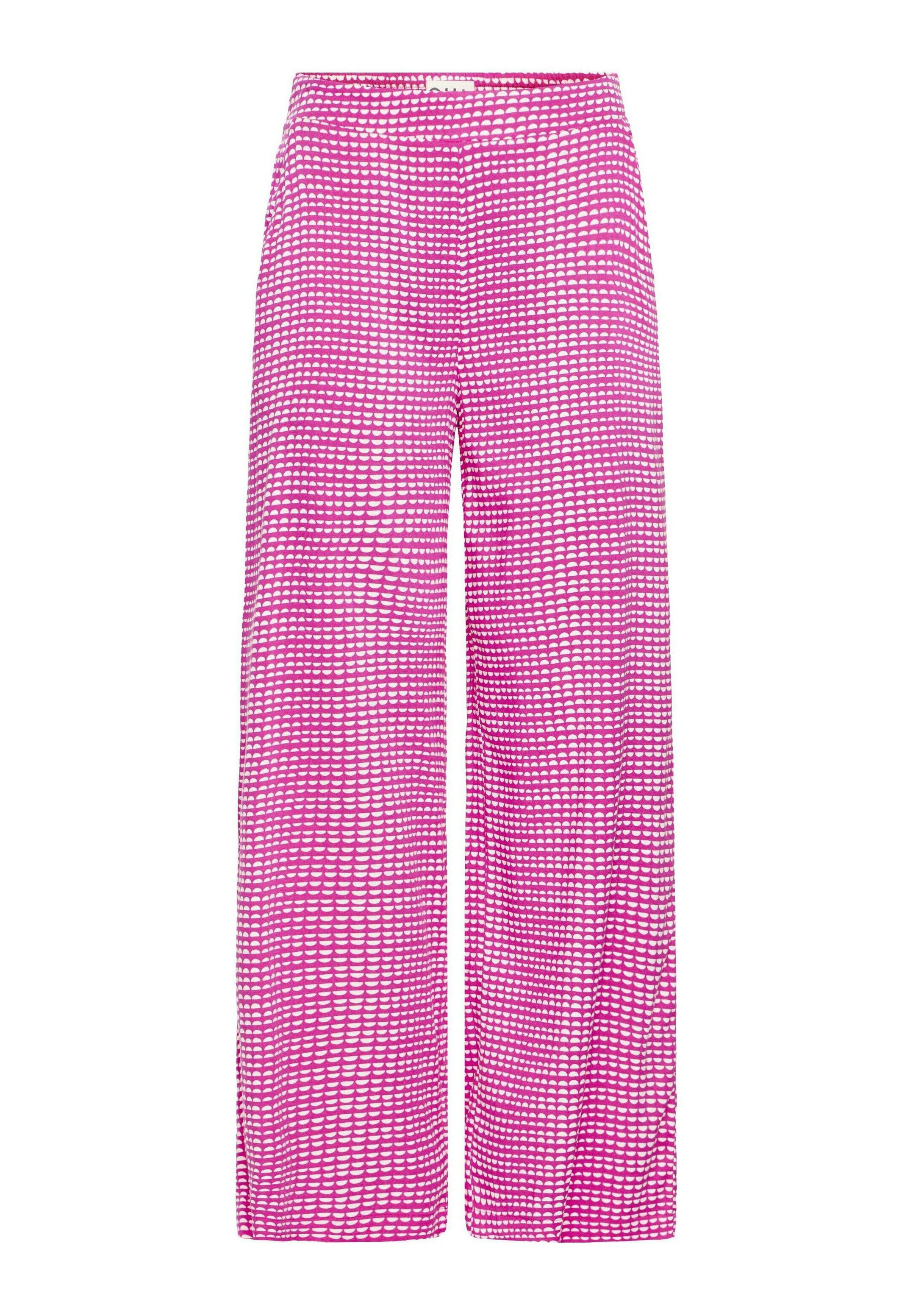ICHI IHAYA PA3 - Pantaloni - pink white graphic scallop/roz