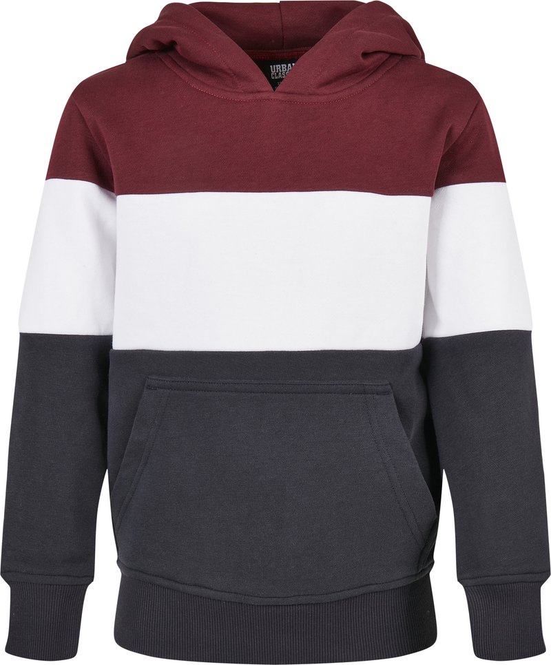 Felpa con cappuccio caratterizzata da blocchi di colore bordeaux, bianco e blu navy. Realizzata in un tessuto morbido, presenta una tasca frontale a marsupio e polsini a costine.