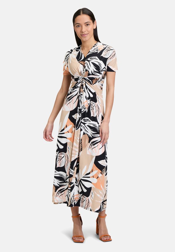 MIDI MIT RAFFUNG - Jerseykleid - schwarz braun