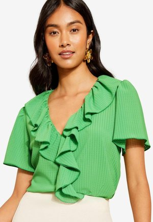 Friends Like These RUFFLE FRONT PUFF SLEEVE REGULAR FIT - Pusero - seersucker lime