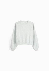 Sweatshirt accorciato grigio chiaro in morbido tessuto, con maniche raglan, polsini e fondo a coste, colletto rotondo e design minimalista.