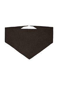 Bandana di tessuto marrone scuro, forma triangolare con estremità appuntite, texture liscia e chiusure a cravatta sul retro per una vestibilità sicura.