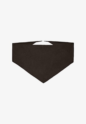 Mørkebrun stofbandana, trekantet med spidse ender, glat tekstur og båndlukninger bagpå for en sikker pasform.