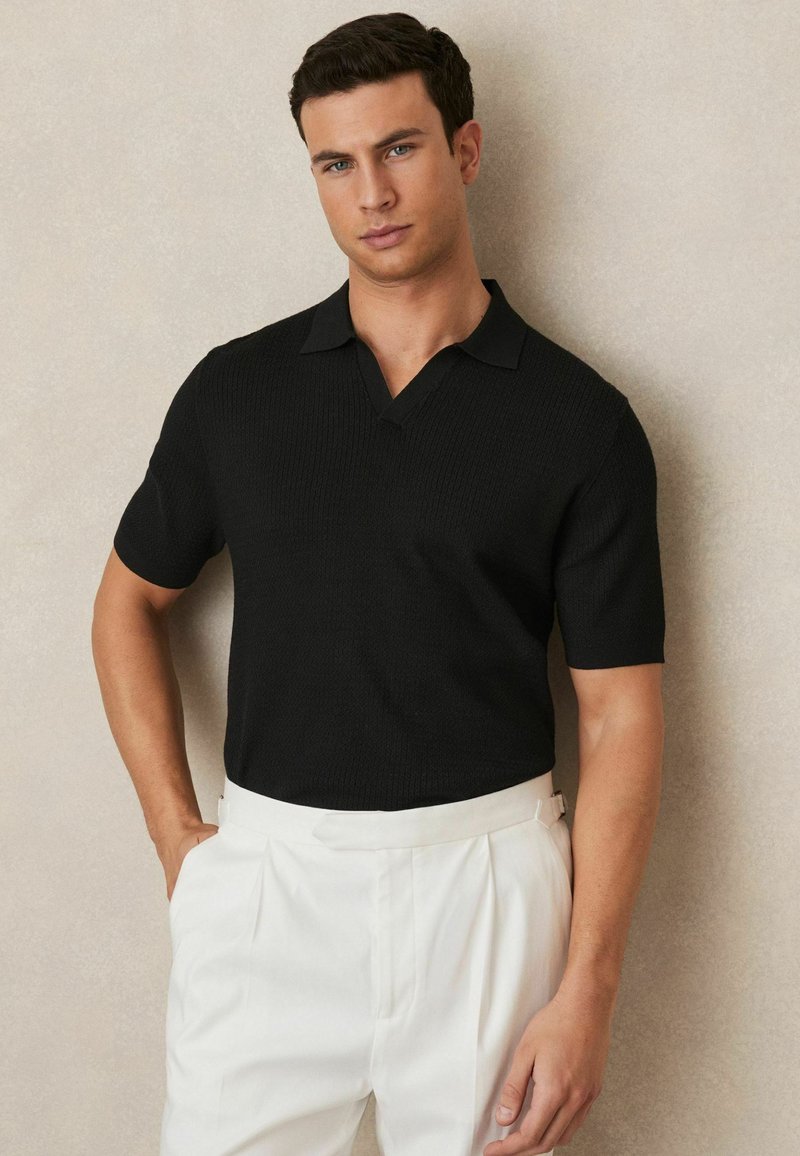 Reiss REGULAR FIT - TYNE OPEN COLLAR - Pólóing - black