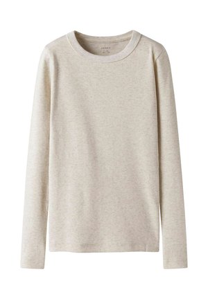 Light beige long-sleeve shirt made from ribbed fabric. Features a crew neckline and straight fit with minimal detailing.