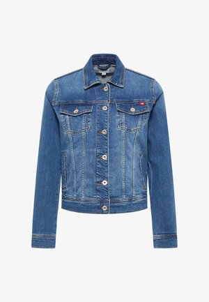 Hellblaues Jeansjackett mit klassischem Kragen, langen Ärmeln und Knopfverschluss. Verfügt über zwei Brusttaschen und dezente Nähdetails.