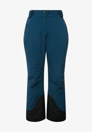 Blauwe waterdichte skibroek met een zwart onderpaneel. Kenmerken zijn twee zijzakken met ritssluiting en een recht model voor een gemakkelijke beweging.