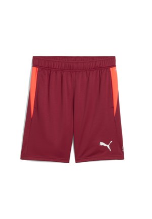 Bordo sportske kratke hlače s elastičnom trakom u struku, bočnim džepovima i narančastim detaljima. Imaju bijeli Puma logotip na donjem dijelu noge.