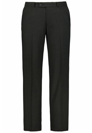 Zwarte dresspants van gladde stof, met een rechte pijp, enkel voorste knoopsluiting en riemlussen voor een verstelbare pasvorm.