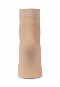 Calza beige al ginocchio realizzata in materiale morbido. Presenta una fascia superiore testurizzata con il logo "Joop!". Forma slanciata, design minimalista, senza motivi.